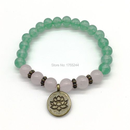 Bracelet De Yoga Pour Femmes Sn1184, Design À La Mode, Équilibre Méditatif, Lotus, Aventurine Verte, Cristal Rose