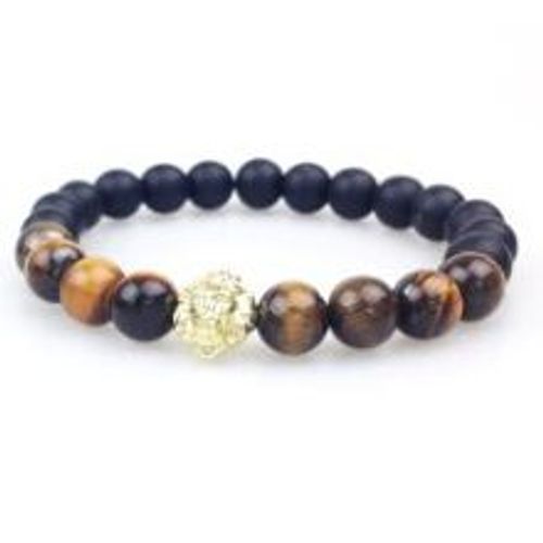 Bracelet De Tête De Lion En Or, ¿Il De Tigre Noir, Onyx, Pour Femmes Et Hommes, Perles Extensibles, Sn0356
