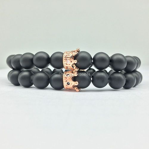 Bracelet En Zircon Et Onyx Noir Mat De Haute Qualité, Breloque Couronne, Nouveau Design, Style Bohème, Meilleure Vente, Cz0021