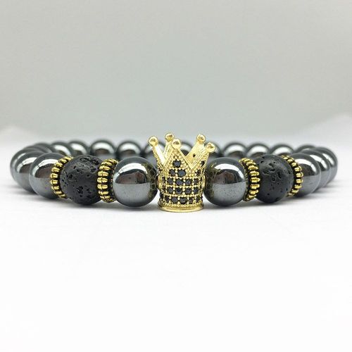 Bracelet Énergétique Puissant Pour Hommes, Nouveau Design, Couronne En Hématite Et Zircon, Breloque, Meilleur Cadeau Pour Lui, Cz0053, Offre Spéciale, 2019
