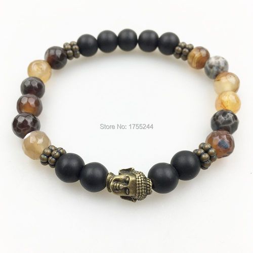 Bracelet Tendance Pour Hommes Sn1219, Onyx Noir, Bronze, Bouddha, Design Vintage, Bracelet D'équilibre, Vente En Gros, Nouvelle Collection