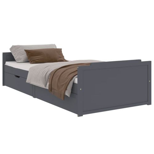 Vidaxl Cadre De Lit Avec Tiroirs Gris Foncé Bois Pin Massif 90x200 Cm