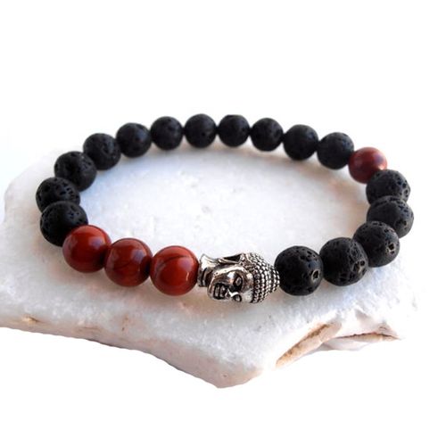 Bracelet En Pierre De Bouddha Pour Hommes, Bracelet Énergétique Avec Pierre De Lave Rouge, Sn0565