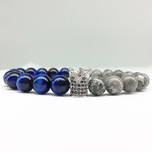 Bracelet Couronne De Roi En Zircon Pour Hommes, En Bleu Foncé Naturel, ¿Il De Tigre, Bracelet Énergétique, Livraison Gratuite, Cz0030