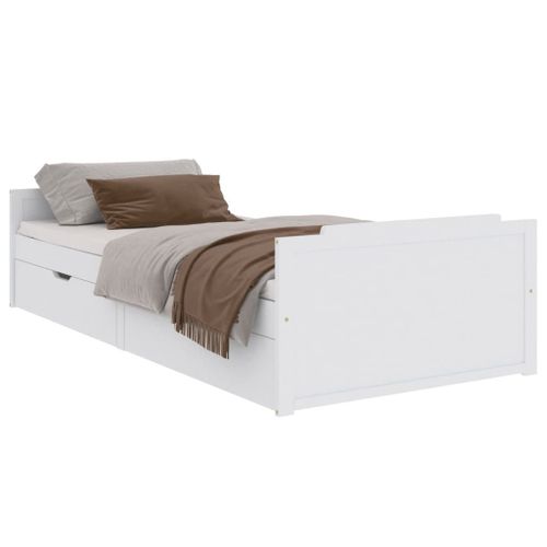 Vidaxl Cadre De Lit Avec Tiroirs Blanc Bois De Pin Massif 90x200 Cm
