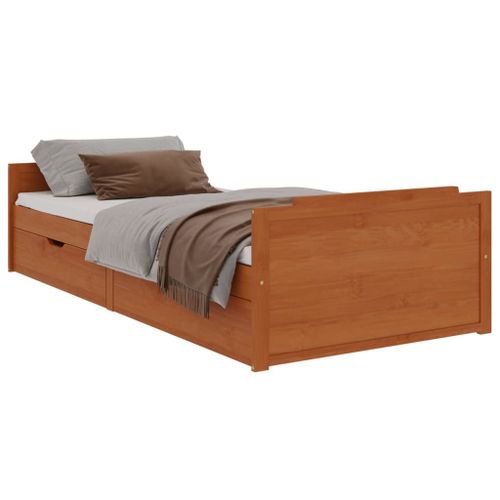 Vidaxl Cadre De Lit Avec Tiroirs Marron Miel Pin Massif 90x200 Cm
