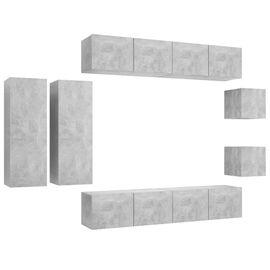 Vidaxl Ensemble De Meuble Tv 8 Pcs Gris Béton Aggloméré