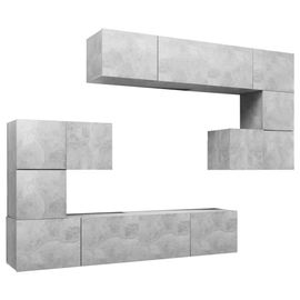 Vidaxl Ensemble De Meuble Tv 8 Pcs Gris Béton Aggloméré