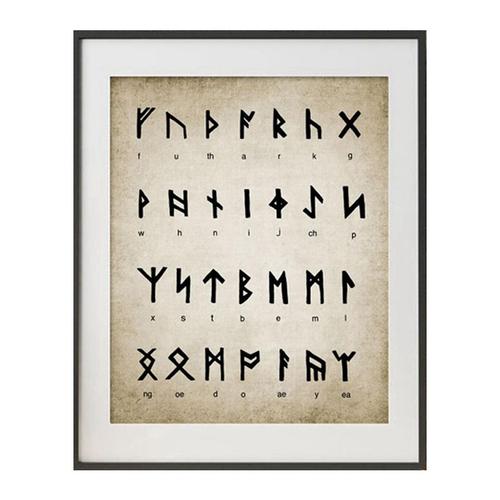 Affiche Vintage Avec Alphabet, Art De Divination, Écriture Magique, Langue Viking Et Nordique, Peinture Sur Toile, Décor Mural Sans Cadre?40x40cm