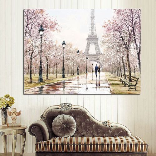 Peinture À L'huile Abstraite Sur Toile, Ville Romantique, Couple, Paris, Tour Eiffel, Paysage, Affiche Murale Imprimée Pour Salon Sans Cadre?40x40cm
