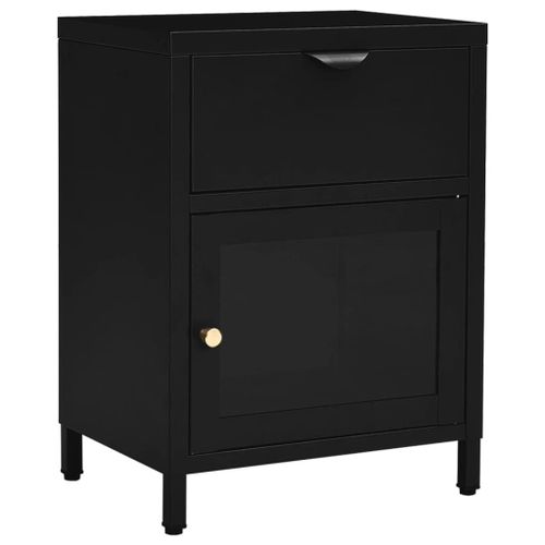 Vidaxl Table De Chevet Noir 40x30x54,5 Cm Acier Et Verre