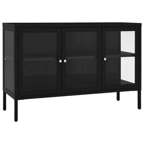 Vidaxl Buffet Noir 105x35x70 Cm Acier Et Verre
