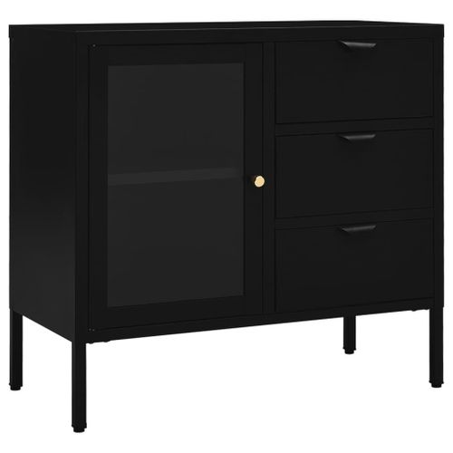 Vidaxl Buffet Noir 75x35x70 Cm Acier Et Verre Trempé