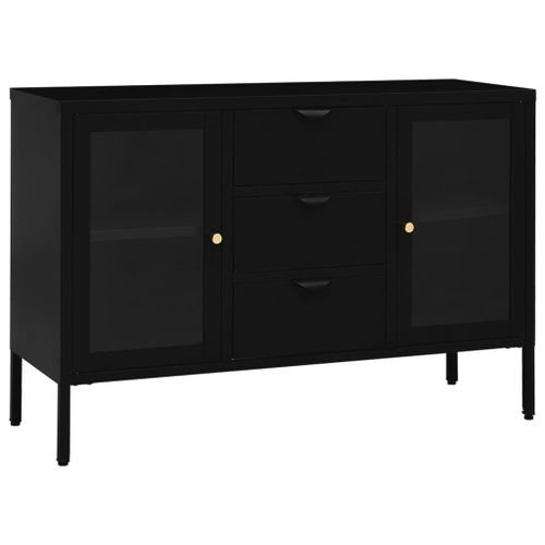 Vidaxl Buffet Noir 105x35x70 Cm Acier Et Verre Trempé