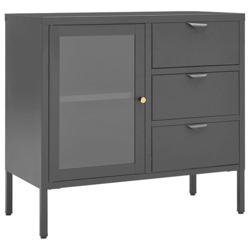 Vidaxl Buffet Anthracite 75x35x70 Cm Acier Et Verre Trempé