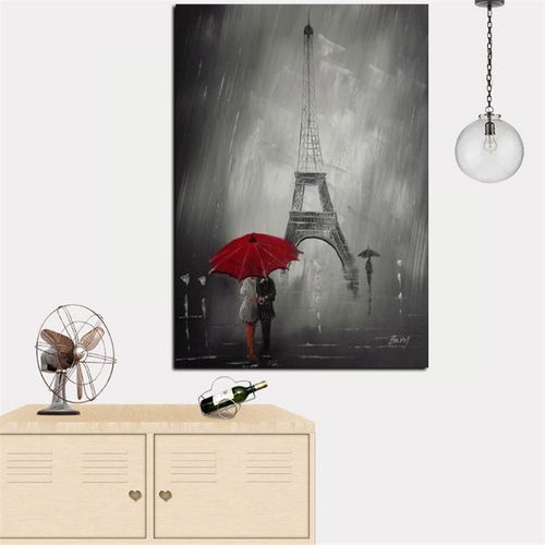 Peinture À L'huile Sur Toile, Parapluie Rouge, Romantique, Paris, Tour Eiffel, Affiche Murale, Image Pour Salon, Canapé, Cuadros Sans Cadre?40x40cm