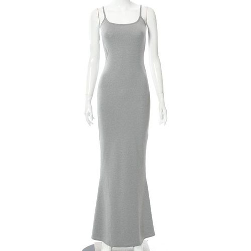 Femmes Spaghetti Bretelles Sans Manches Robe Longue Couleur Unie Tight Fishtail Party Robe De Soir¿¿E