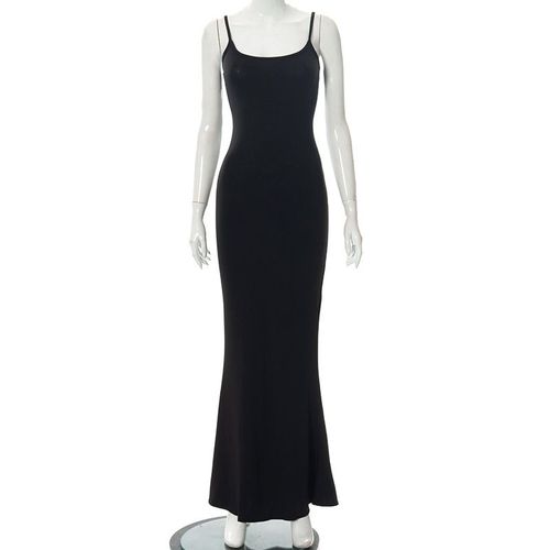 Femmes Spaghetti Bretelles Sans Manches Robe Longue Couleur Unie Tight Fishtail Party Robe De Soir¿¿E