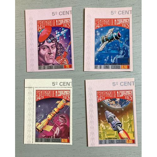 5 Timbres De La Guinée Équatoriale (4 Neufs, Série Copernic & 1 Oblitéré, Série Chefs D'oeuvre De La Peinture Européenne)