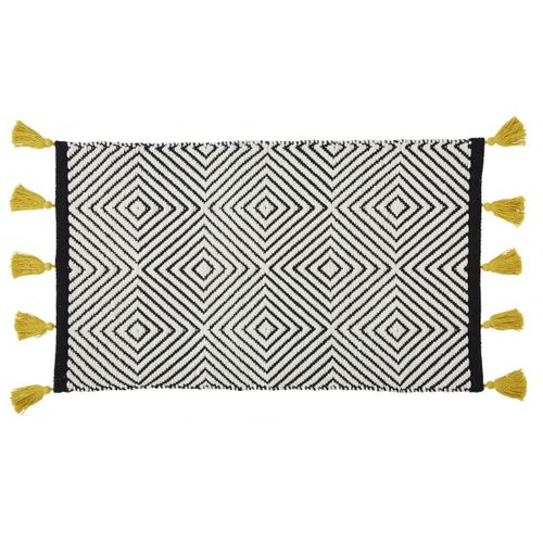 Tapis de bain en coton fantaisie noir à pompons