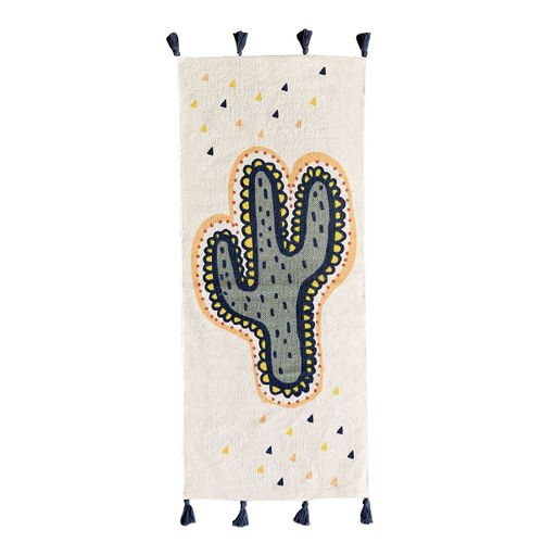 Tapis En Coton Imprimé Blanc Cactus