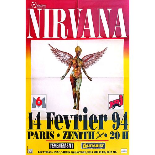 Affiche De Concert De Nirvana À Paris Bercy En 1994. 80 X 120 Cm