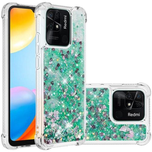Coque Pour Redmi 10c, Coin Airbag Antichute Sables Mouvants Coque Tpu Bumper Sparkle Case Compatible Avec Xiaomi Redmi 10c. Ybw Love Green