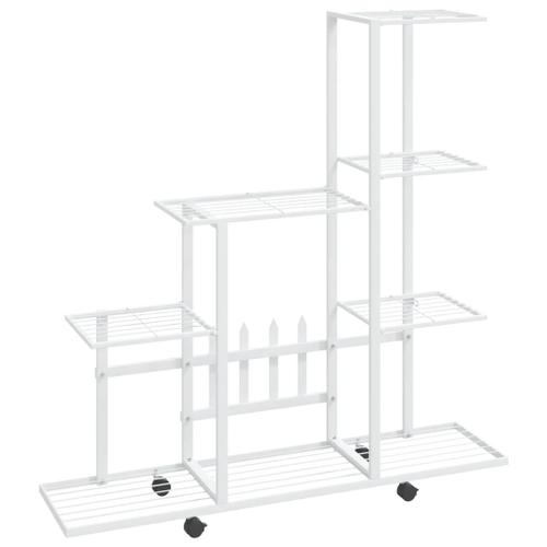 Vidaxl Support Pour Plantes Sur Roues 94,5x25x92,5 Cm Blanc Métal