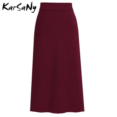 Jupe Crayon Tricotée Pour Femme,Taille Haute,Fendue,Mi-Longue,6xl,Automne Hiver