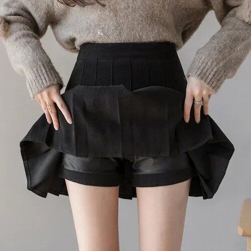 Jupe Courte Plissée Pour Femme,Pantalon De Ligne A Haute,Mince Et Polyvalent,Décontracté,Nouvelle Mode,Automne Et Hiver
