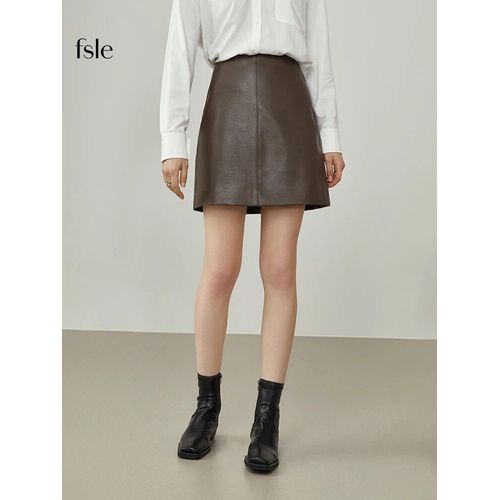 Fsle-Mini Jupe Trapèze En Cuir Marron Taille Haute Pour Femme,Jupes De Bureau Assorties,Nouvelle Mode,Hiver