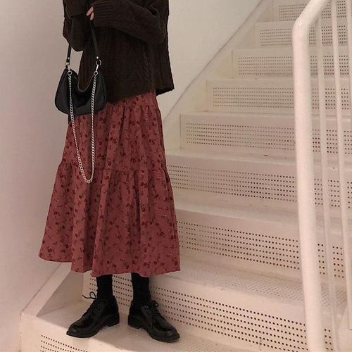 Lucyever-Jupe Longue Plissée Taille Haute Pour Femme,Élégante,Imprimée De Fleurs,Midi,Vintage,Streetwear,Automne,Hiver
