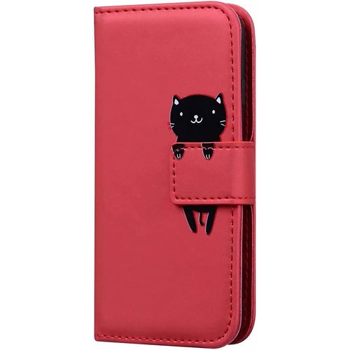Coque Samsung Galaxy A20,Housse Galaxy A30,Etui En Cuir Synthetique Portefeuille Les Dessins Animes Chat,Ave Fonction Support,Antichoc Tpu,Pour Galaxy A20/A30(6.4""),Vin Rouge