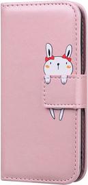 Coque Iphone 5,Housse Iphone 5s,Etui En Cuir Synthetique Portefeuille Les Dessins Animes Lapin,Ave Fonction Support,Antichoc Tpu,Pour Iphone 5/5s(4.0""),Rose