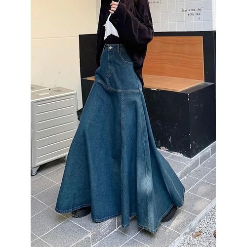 Guuzyuviz Jupe Longue Taille Haute En Denim Pour Femme,Vêtement Polyvalent En Queue De Poisson