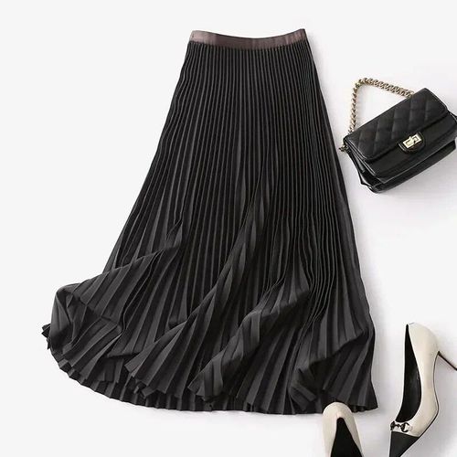 Yitimoky-Jupes Longues Plissées Pour Femmes,Bande Élastique Chic,Mode Trapèze,Bureau Élégant,Dames,Jupe Mi-Longue De Luxe,Printemps,Automne