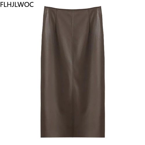 Jupe En Faux Cuir Pu Taille Haute Pour Femmes,Bandage,Hanche,Une Étape,Rétro,Tempérament,Mode Solide,Mi-Longueur,Jupes Fendues