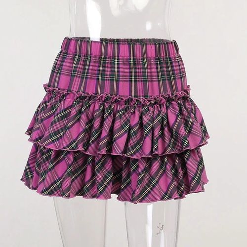 Jupe Rose Style Collège Japonais Pour Jeune Fille,Plaid,Taille Haute,Slim,Lolita,Cosplay,Y2k