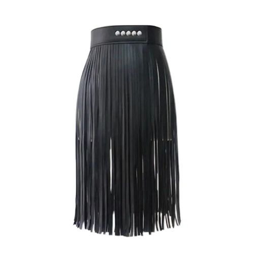 Jupe À Franges En Faux Cuir Pour Femmes,Taille Haute,Harnais Avec Boutons À Pression,Fête D'halloween,Punk Rock Clubwear