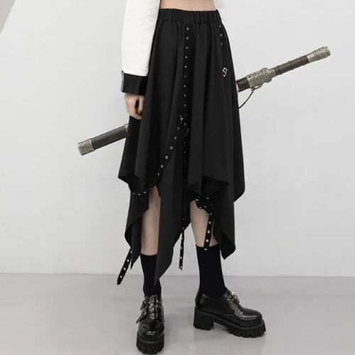 Jupe Longue Gothique De Longueur Moyenne Pour Fille,Tenue Irrégulière,Style Punk,Y2k