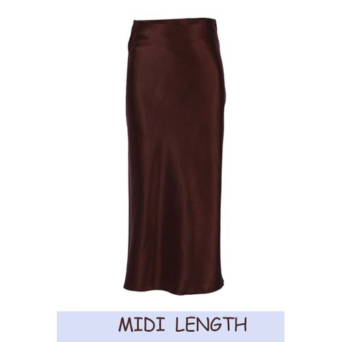 Jupe En Satin Noir Pour Femmes,Couleur Unie,Taille Haute,Mode Décontractée,Été 2024