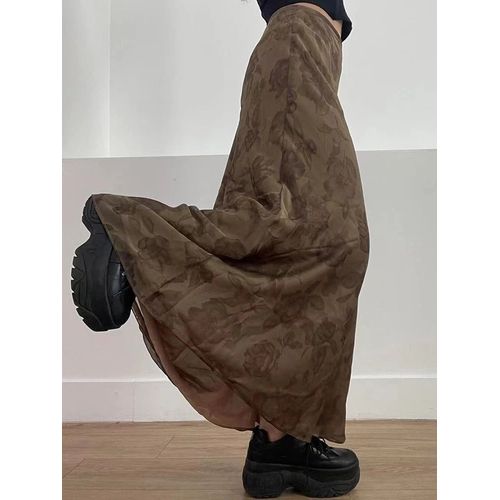Heprocureur Giatv-Jupe Longue Vintage À Imprimé Floral Pour Dames,Jupes Taille Basse,Esthétique Y2k,Rue Haute,Rétro,Maille Chic,Décontracté,Automne
