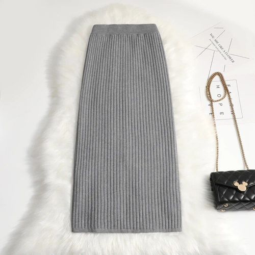 Jupe Crayon Mi-Longue Tricotée Pour Femmes,Jupe Pull,Jupes Hautes,Bas Fendus,Chaud,Hiver