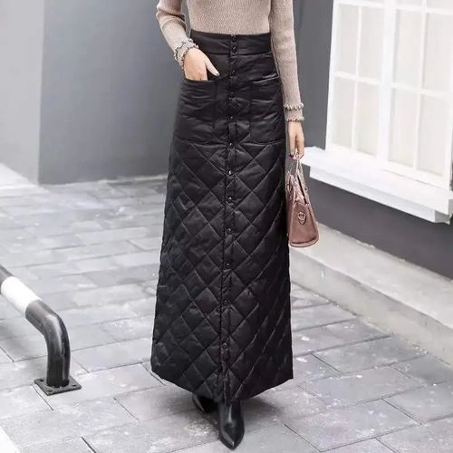 Jupe Matelassurera En Coton Pour Femme,Coupe-Vent,Longue,Épaisse,Chaude,Avec Bouton,Matelassurera,Trapèze,Hiver,2023