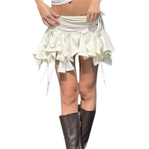 Mini Jupe Irrégulière Pour Femmes,Couleur Unie,Noir,Beige,Cordon De Serrage,Volants Froncés,Mode D'été