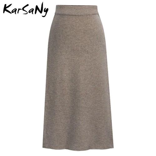 Jupe Crayon Tricotée Pour Femme,Taille Haute,Fendue,Mi-Longue,6xl,Automne Hiver