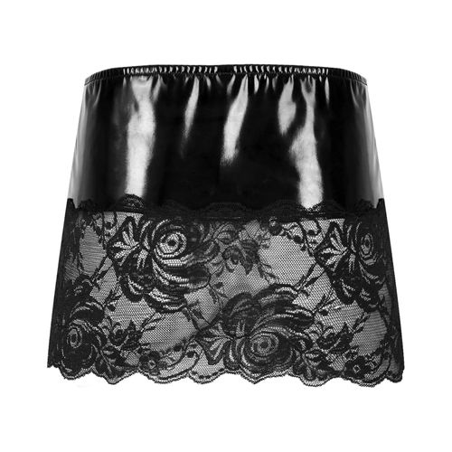 Mini Jupe En Cuir Verni En Dentelle Transparente Pour Femme,Taille Basse Élastique,Vêtements De Nuit Sexy,Vêtements De Fête,Pole Légiti,Rave