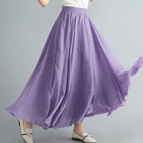Jupe Maxi Plissée En Lin 14 Couleurs,Vintage Boho Maxi Longue Décontractée En Coton,Jupe De Plage Empire Ligne A,Vêtements Pour Femmes