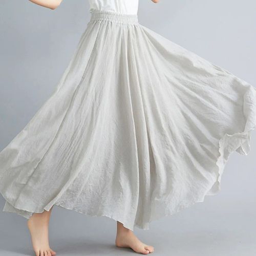 Jupe Maxi Plissée En Lin 14 Couleurs,Vintage Boho Maxi Longue Décontractée En Coton,Jupe De Plage Empire Ligne A,Vêtements Pour Femmes