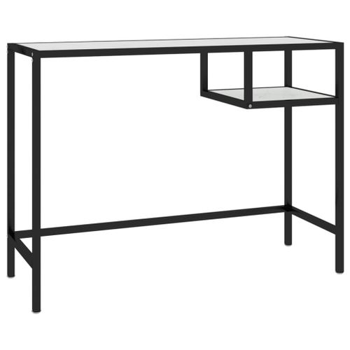 Vidaxl Bureau D'ordinateur Marbre Blanc 100x36x74 Cm Verre Trempé
